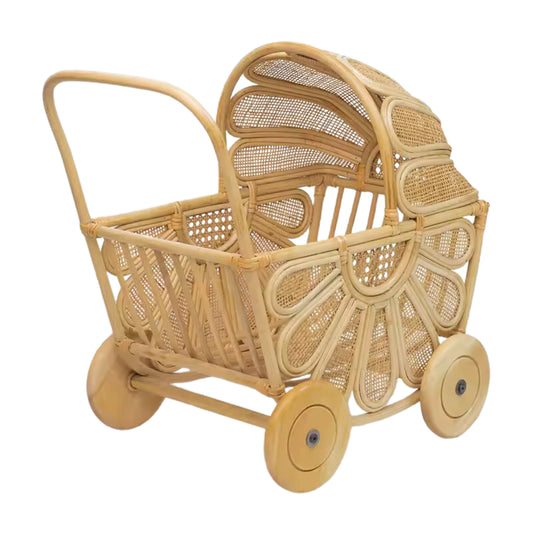 Flower Rattan Doll Pram