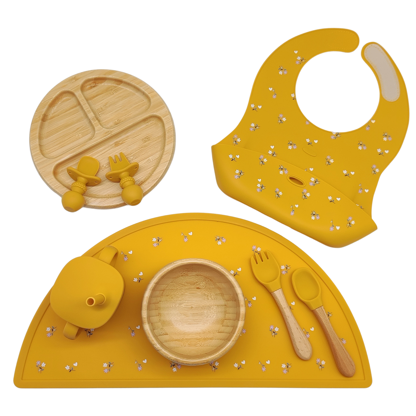 Platinum Silicone and Bamboo Feeding Set