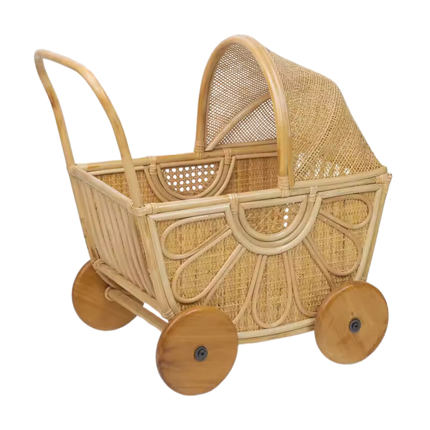 Flower Rattan Doll Pram